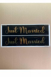 Gelin Arabası Plakalık Just Married Yazılı Siyah Üzeri Gold Yazı Kendinden Yapışkanlı - 1