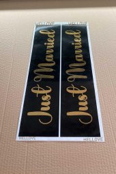 Gelin Arabası Plakalık Just Married Yazılı Siyah Üzeri Gold Yazı Kendinden Yapışkanlı - 3