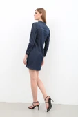 Kadın Uzun Kollu Düğmeli Jean Elbise Lacivert - 8