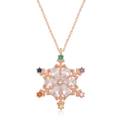 925 Ayar Gümüş Rose Renkli Taşlı Kar Tanesi Kadın Gümüş Kolye thumbnail 2