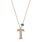 925 Ayar Gümüş Nazar Rose T Harfi Kadın Gümüş Kolye thumbnail 1