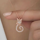 925 Ayar Gümüş Kedi Kadın Gümüş Kolye thumbnail 4