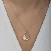 925 Ayar Gümüş Çiçekli Kalp Kadın Gümüş Kolye thumbnail 5