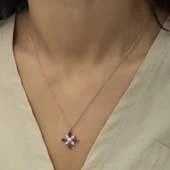 925 Ayar Gümüş Mor Taşlı Umut Çiçeği Gümüş Kolye thumbnail 4