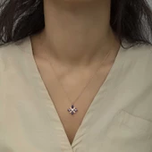 925 Ayar Gümüş Mor Taşlı Umut Çiçeği Gümüş Kolye thumbnail 2