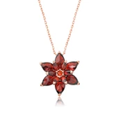 925 Ayar Gümüş Rose Kırmızı Lotus Çiçeği Kolye thumbnail 1