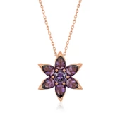 925 Ayar  Gümüş Rose Mor Çiçek Kolye thumbnail 4