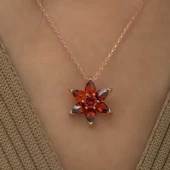 925 Ayar Gümüş Kırmızı Çiçek Kadın Gümüş Kolye thumbnail 2