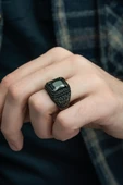 Kare Siyah Taşlı 925 Gümüş Erkek Yüzük thumbnail 5
