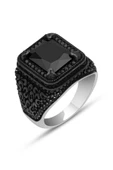 Kare Siyah Taşlı 925 Gümüş Erkek Yüzük thumbnail 2