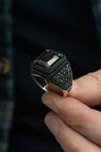 Kare Siyah Taşlı 925 Gümüş Erkek Yüzük thumbnail 7