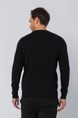 Erkek Regular Fit Düz Renk Bisiklet Yaka Uzun Kollu Çizgili Triko Kazak - 4
