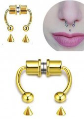 Gold Mıknatıslı Fake Burun Piercing -Top Ve Ok Uçlu Paslanmaz Septum Deliksiz Pirsing - 3