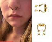 Gold Mıknatıslı Fake Burun Piercing -Top Ve Ok Uçlu Paslanmaz Septum Deliksiz Pirsing - 4