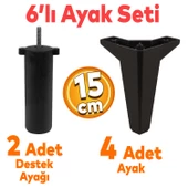 Sedir 6'lı Set Mobilya Tv Ünitesi Çekyat Koltuk Kanepe Destek Ayağı 15 Cm Siyah Baza Ayakları - 1