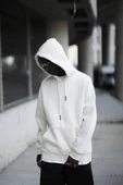 Kapşonlu 3 İplik Kalın İçi Polarlı Oversize Kangru Cepli Erkek Sweatshirt - 7