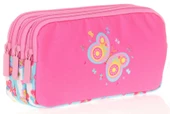Kids&Love Üç Bölmeli Kız Çocuk Kalem Çantası - Pembe Kelebek thumbnail 1