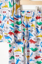 Dinozor Desenli Göz Bantlı Erkek Çocuk Pijama Takımı 16327 - 3
