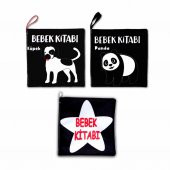 3 Kitap  Siyah-Beyaz Evcil, Vahşi Hayvanlar ve Bebek Kumaş Sessiz Kitap T060 T137 T138 - Bez Kitap thumbnail 1