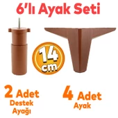 Sedir 6'lı Set Mobilya TV Ünitesi Çekyat Koltuk Kanepe Destek Ayağı 14 cm Kahverengi Kanat 17 Ayak - 1