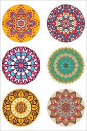 Mandala Desen 6lı Bardak Altı Ahşap - 1