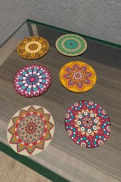 Mandala Desen 6lı Bardak Altı Ahşap - 2