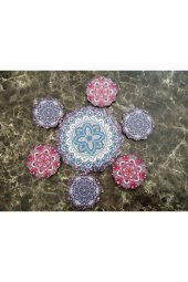 Otantik Desenli Ahşap Nihale Ve Bardak Altlığı Seti (1 Adet Nihale Ve 6 Adet Bardak Altlığı Seti) - 1