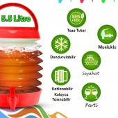 Su Sebili Pratik Katlanabilir Termos Çeşmeli Körüklü 5.5 Litre Piknik Kamp Su Ayran Meşrubat İçecek Bidonu Kırmızı - 2