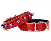 Doggie Konfor Deri Nazar Boncuklu Boyun Tasması 3.5x52-60 CM Kırmızı - 1