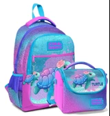Coral High Okul Sırt ve Beslenme Çantası Seti - Kız Çocuk Pembe Mavi Kaplumbağa - 1