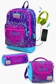 Coral High Kids Mor Mavi Pembe Kalp Desenli USB'li 3'lü Okul Çanta Seti - Kız Çocuk thumbnail 1