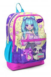 Elatae Anime Desenli Lila/Pembe Okul Sırt Çantası 23735 - 1