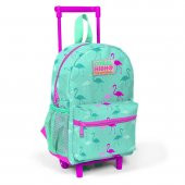 Coral High Kids Minik Yuva Çekçekli Sırt Çantası Su Yeşili Neon Pembe Flamingo Desenli İki Bölmeli 24004 - 1