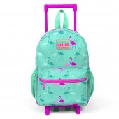 Coral High Kids Minik Yuva Çekçekli Sırt Çantası Su Yeşili Neon Pembe Flamingo Desenli İki Bölmeli 24004 - 3