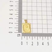 R Harf Kolye Ucu 14 Ayar Kare Altın Plakalı thumbnail 4