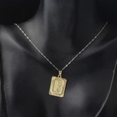 F Harf Kolye Ucu 14 Ayar Kare Altın Plakalı thumbnail 3