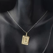 K Harf Kolye Ucu 14 Ayar Kare Altın Plakalı thumbnail 3