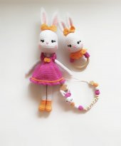 Bayan Tavşan Yenidoğan Seti Amigurumi Organik Oyuncak - 1