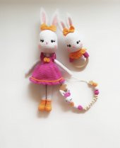 Bayan Tavşan Yenidoğan Seti Amigurumi Organik Oyuncak - 2