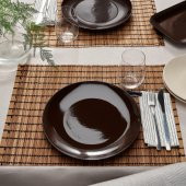 4 Adet Tabak Seti Parlak Kahverengi Renk 26 cm, 4 Adet, Stoneware Yuvarlak Tabak Seti - 5