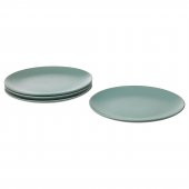 4 Adet Tabak Seti Mat Açık Turkuaz Renk 26 cm, 4 Adet, Stoneware Yuvarlak Tabak Seti - 1