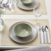 4 Adet Tabak Seti Mat Açık Gri Renk 26 cm, 4 Adet, Stoneware Yuvarlak Servis Tabak Seti - 4