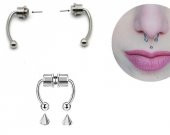 Gümüş Mıknatıslı Fake Burun Piercing -Top Ve Ok Uçlu Paslanmaz Septum Deliksiz Pirsing - 4