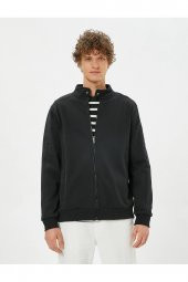 Fermuarlı Sweatshirt Cep Detaylı Yuvarlak Yaka Çıtçıt Düğmeli - 1