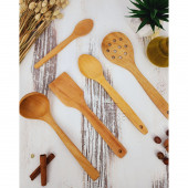 Standlı Ahşap Tahta Kaşık Seti Yemek Servis Sunum Kaşık Seti Ağaç Kaşıklık ( 6 Parça ) - 3