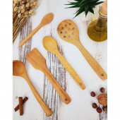 Standlı Ahşap Tahta Kaşık Seti Yemek Servis Sunum Kaşık Seti Ağaç Kaşıklık ( 6 Parça ) - 4