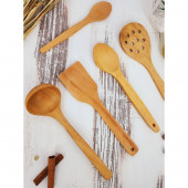 Standlı Ahşap Tahta Kaşık Seti Yemek Servis Sunum Kaşık Seti Ağaç Kaşıklık ( 6 Parça ) - 5