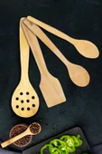 Standlı Ahşap Tahta Kaşık Seti Yemek Servis Sunum Kaşık Seti Ahşap Kaşıklık ( 5 Parça ) - 5