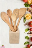 Standlı Ahşap Tahta Kaşık Seti Yemek Servis Sunum Kaşık Seti Ahşap Kaşıklık ( 5 Parça ) thumbnail 1
