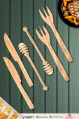 Zeytin Ağacı Ahşap Tahta Bal Reçel Kaşığı Kahvaltı Çatalı Kahvaltı Bıçağı Seti ( ZEYTİN AĞACI ) - 1